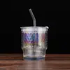 Taza de Bambú Articulado Iridiscente Láser Doble Uso Doble Taza para Beber con Popote Taza para Bebidas de Jugo Taza de Café Sellada