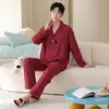 Atacado cardigã feminino manga longa calça longa algodão pijama, novo estilo outono, estilo festivo vermelho masculino, adequado para casais usarem fora