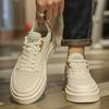 Zapatos de plataforma antideslizantes para hombre, de moda para las cuatro estaciones, para exteriores, de caña baja, con cordones, informales, de cuero blanco para estudiantes, para el cabello.