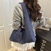 Bolsa de Lona de Veludo Cotelê Floral Retrô, Bolsa de Ombro Transversal Leve de Grande Capacidade, Bolsa Tote Dupla Face com Costura em Cores Contrastantes
