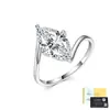 Anel de Prata de Lei S925 com Moissanita Marquise para Mulheres Banda de Quatro Garras em Formato de Oliva Anel Fechado Joia de Prata de Luxo Leve Nicho Europeu e Americano