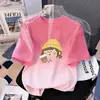 Camiseta de Manga Curta para Meninas de Verão Nova Estampa Degradê Roupas Infantis para Crianças Maiores Confortável e Estilosa Gola Redonda