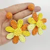 Joyería de Estilo Europeo y Americano, Pendientes de Girasol de Rafia Hechos a Mano, Pendientes Grandes Exagerados de Flor, Joyería de Estilo Festivo al por Mayor