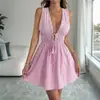 Amazon Cross-Border 2025 Verão Novo Estilo Fresco Estilo Resort à Beira-Mar Vestido com Alça de Ombro Sem Mangas Listrado Costas Nuas