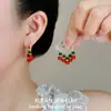 Novos Brincos de Miçangas Estilo Chinês Verde Gordo Vermelho Magro para Mulheres, Brincos de Luxo Leve Retrô de Alta Qualidade para Rostos Quadrados e Redondos, Brincos Pequenos