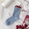 Calcetines nuevos de primavera y verano coreanos para mujer, calcetines de tubo con bordado de amor a rayas para mujer, calcetines de algodón al por mayor, calcetines de felpa para mujer, marea