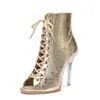 Salto de Cristal Transparente Sapatos de Salto Alto para Dança de Jazz Europeus e Americanos Sapatos Especiais para Dança Tira de Boca de Peixe Botas Curtas Sapatos de Dança para Exportação