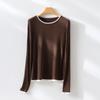 Novo Estilo Outono Início Mistura de Liocel Tencel Lã Caxemira Confortável Alta Elasticidade Gola Redonda Bloqueio de Cores Camiseta Base Falsa Duas Peças para Mulheres