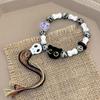 Pulseira Tecida de Cerâmica Gato Caveira Feminina Design de Nicho Doce Estilo Chinês Borla Colorida Pulseira de Contas Joia de Mão