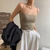 Camisola de Color Sólido 1806 para Mujer con Almohadilla Fija en el Pecho, Top Exterior, Tirante Fino Inalámbrico, Top Tubo Largo y Fino