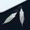 Brincos Longos Elegantes Estilo Coreano com Franjas de Strass para Mulheres, Brincos de Corrente com Garras Cravejados de Diamante para Vestido de Jantar, Joias Versáteis