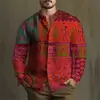 Camisa Masculina de Manga Longa com Gola Vertical Estilo Étnico Impressão 3D Estilo Sudeste Asiático Moda Cross-border WISH Amazon Camarão