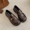 Zapatos de cuero para mujer estilo universitario, puntera redonda, slip-on, estilo británico, nuevos mocasines de mujer con tacón grueso vintage de otoño 2026