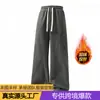Calça de moletom masculina TK transfronteiriça europeia e americana com forro de fleece, cordão, perna reta larga, modelagem solta, calça esportiva longa com bolsos