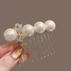 Pente de Cabelo com Laço de Pérola para Mulheres, Ferramenta Antiderrapante para Penteado na Parte de Trás da Cabeça, Grampo Suave para Arrumar Fios Soltos, Acessório de Cabelo