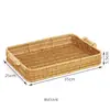 Bandeja de Frutas de Rattan Sintético, Bandeja Tecida à Mão Estilo Japonês para Pão e Pão no Vapor para Uso Doméstico na Sala de Estar, Bandeja de Rattan com Duas Alças para Armazenamento