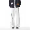 Pantalones de chándal con bordado de perro estilo americano para hombre, de invierno, retro, con múltiples bolsillos, casuales, de alta costura, versátiles, con cordón, holgados, deportivos