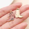 20 Estilos de Colgantes de Aleación de Esmalte Rosa/Marrón de Dibujos Animados Sombrero Vaquero Occidental, Bolsa de Dinero, Cabeza de Vaca, Botas Accesorios para Joyería DIY