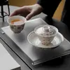 Dinastia Tang e Song Banquete Noturno Argila de Jade Porcelana Branca Tampa Inlaid de Ouro e Prata Tigela Conjunto de Chá Kung Fu Cerâmica Floral Completo Uso Doméstico Tigela de Chá de Luxo Leve