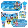 Suprimentos para Festa de Aniversário Infantil Tema Desenho Patrulha Canina Transfronteiriço Prato de Papel Toalha Bandeirola Faca, Garfo e Colher