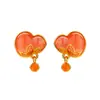 Pendientes de Plata S925 Lapislázuli Natural Esmeralda Africana Calabaza Roja del Sur Chapados en Oro Simples Nuevos Elegantes de Moda para Mujer