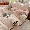 Novo conjunto de cama de quatro peças em gaze estampada com renda estilo ins 2026, conjunto de lençóis de três peças para dormitório