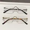 Gafas fotocromáticas sin montura para miopía, gafas sin montura con borde liso dorado, gafas de alta gama sin montura, gafas para miopía con filtro de luz azul puro