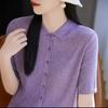 2025 Verão Novo Estilo Coreano Sexy Gola Polo Seda Gelo Manga Curta Camiseta Feminina Slim Tricô Cardigan Roupa Top