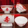Porcelana Jingdezhen Tigela da Longevidade Personalização Tigela Vermelha Amarela Personalização Aniversário Agradecimento Aniversário da Longevidade Gravação de Nome Pessoa Idosa Presente de Agradecimento para o 80º Aniversário