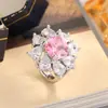 Transmisión en Vivo de Douyin Tarjeta Flor de Cerezo Anillo de Flor de Diamante Rosa Dulce Elegante Gama Alta Diamante Sintético Diamante de Color Gema de Color Fábrica Mayorista