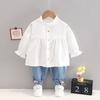 Traje de manga larga para primavera y otoño para niñas, estilo occidental, nuevo para 2022, camisa de muñeca de otoño para niñas pequeñas, camisa de color sólido, dos piezas