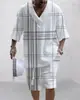 Produto Novo Temu Transfronteiriço Camiseta Jacquard Estampa 3D Conjunto de Shorts Esportivo Masculino Gola V Grande