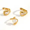 Anillo de Acero Inoxidable con Circonita Estilo Lujo Ligero Transfronterizo Joyería de Mano Anillo de Acero de Titanio Geométrico Abierto Chapado en Oro de 18K No se Desvanece