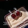 Brincos de Hemoglobina de Pombo Mahengai Colar de Zircônia Retangular Vermelho Granate Feliz Banhado a Ouro 18K de Mulher Rica