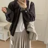 Tiroteo real 26 Otoño Nuevo Coreano Dongdaemun Ropa para Mujer Pana Holgada Color Sólido Simple Bloque de Color Solapa Cremallera Estilo Chaqueta