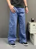 Jeans Workwear com Design Único Estilo Splatter-Ink para Homens, Cinza Cimento com Reforço de Rebites, Calças de Cintura Alta Largas e com Caimento High-Street