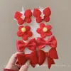 Horquilla Roja de Año Nuevo para Niñas con Lazo, Accesorio para el Cabello, Tocado Tradicional Chino de Año Nuevo, Pinza para el Cabello con Peluca de Estilo Chino para Niñas Hanfu