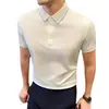 Agente de Comércio Exterior Novo Estilo de Verão Camisa Polo Masculina de Luxo Leve, Camiseta Color Block de Seda Gelada Sem Costura com Textura de Alta Elasticidade