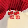 Brincos festivos com caracteres chineses vermelhos, estilo moda nacional, novos brincos de pino de gota de prata de alto padrão para mulheres Atacado