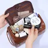 Bolsa de Higiene Pessoal Nova Masculina Transfronteiriça em PU, Bolsa de Armazenamento à Prova d'Água, Bolsa de Viagem Portátil, Bolsa de Mão Retro de Grande Capacidade