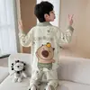 Cardigan Infantil com Gola Lapela Roupa de Casa Estilo Coreano Caimento Solto Conjunto de Algodão Puro com Desenho para Meninos Primavera e Outono 2026 Novo Pijama