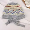 Chapéu de Lã Feminino Cabeça Grande Inverno À Prova de Frio Quente Proteção de Orelha Chapéu de Tricô Frio Alta Qualidade Azul Chapéu de Ponto
