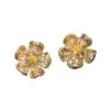 Aretes de Perla Flor Tallada Sombra Micro-incrustación Zirconia Flor Perla Clavo Aretes Vacío Ajuste Nicho Sensación de Alta Gama Nuevos Ornamentos de Oreja Retro Chinos