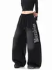 Comércio Exterior Amazon Novo Retrô Americano Estampa de Letras Calça de Moletom Preta Transfronteiriça Outono e Inverno Solta Casual Calças Esportivas