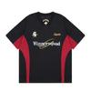 Camiseta de manga corta con letras bordadas a rayas de colores a juego de estilo retro americano para hombre, camiseta informal holgada de marca de moda