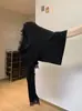 Blusa de Renda Macia e Suave com Recortes para Mulheres no Outono e Inverno Atmosfera Francesa Decote V Efeito Emagrecedor Suéter de Tricô