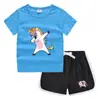 Camiseta Verão Unicórnio Gola Redonda Hot Pants Casual Coreana Camiseta Básica Absorvente de Suor Doce Conjunto de Camisetas Íntimas Infantis