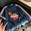 Camiseta de manga larga de algodón puro para niño para primavera y otoño, elegante y fresca, casual y versátil, con tres rayas, camiseta básica estilo coreano