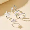 Conjunto de anillos de concha y estrella de mar estilo resort francés, combinación de anillos de la serie oceánica simple y lujosa, joyería de moda