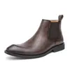 Botas Masculinas de Couro de Cano Médio Coloridas Desgastadas de Tamanho Grande para Outono e Inverno, Botas com Biqueira Redonda, Botas de Cano Alto Formais de Negócios